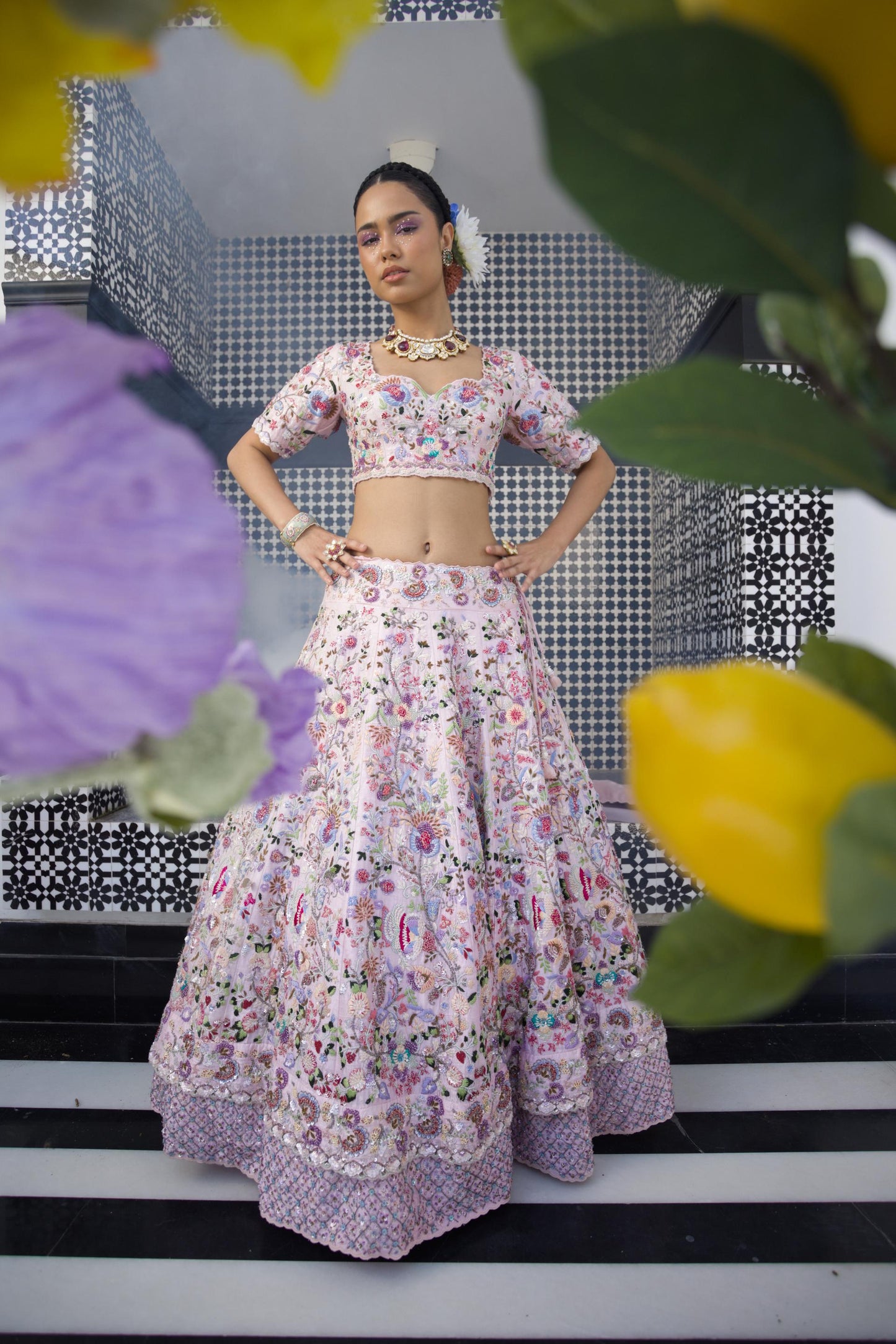 Light pink Double layer lehenga