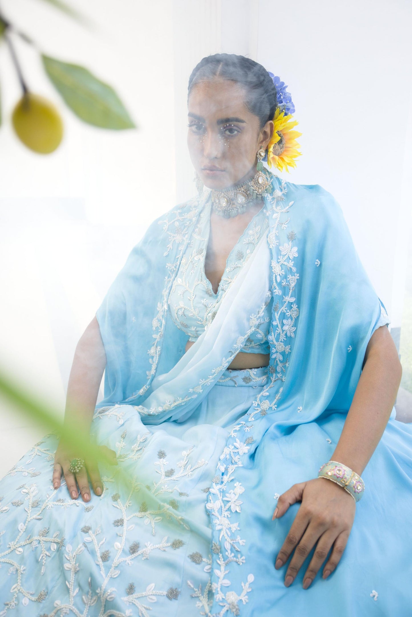 Blue cape lehenga set