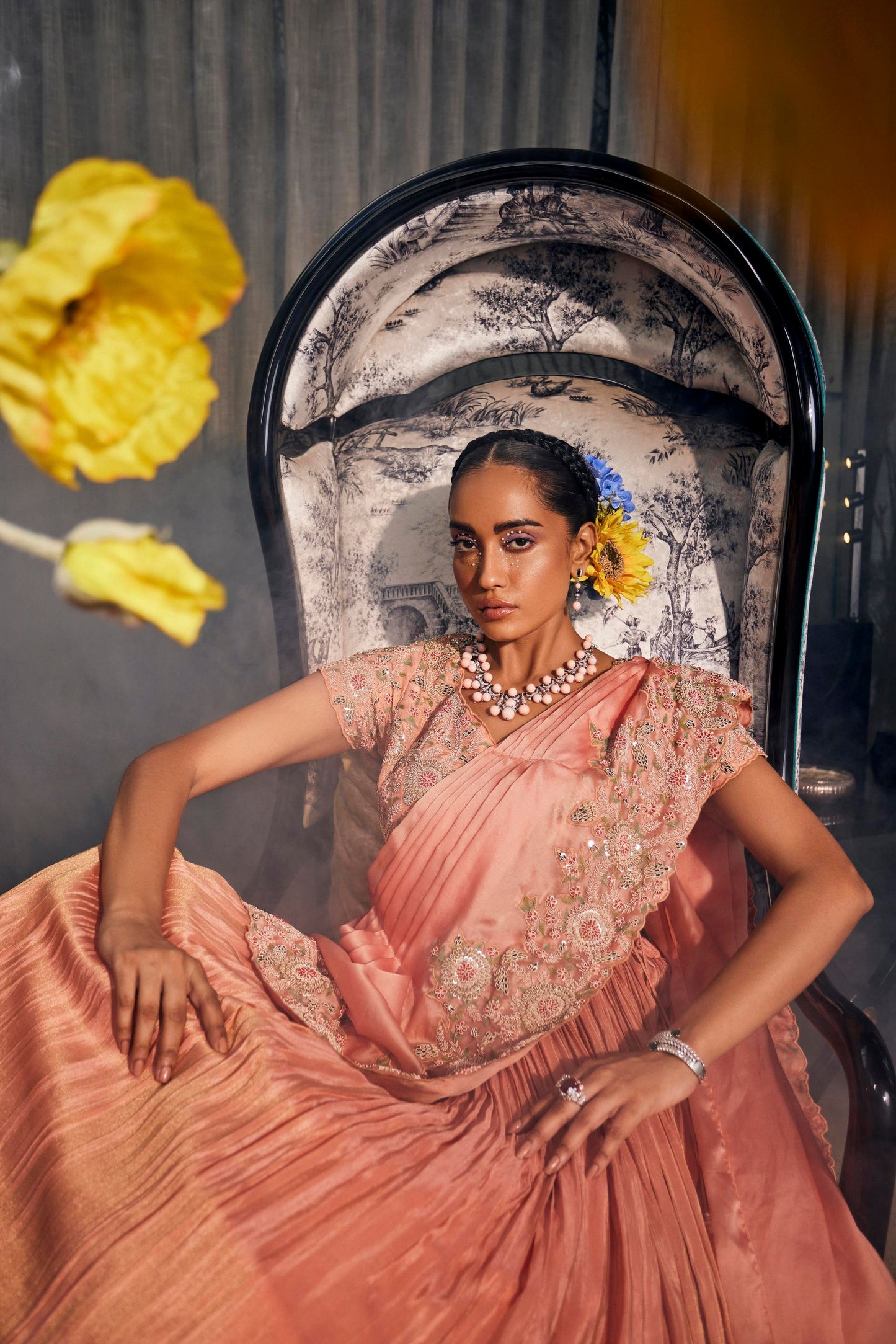 Rust drape zari lehenga set