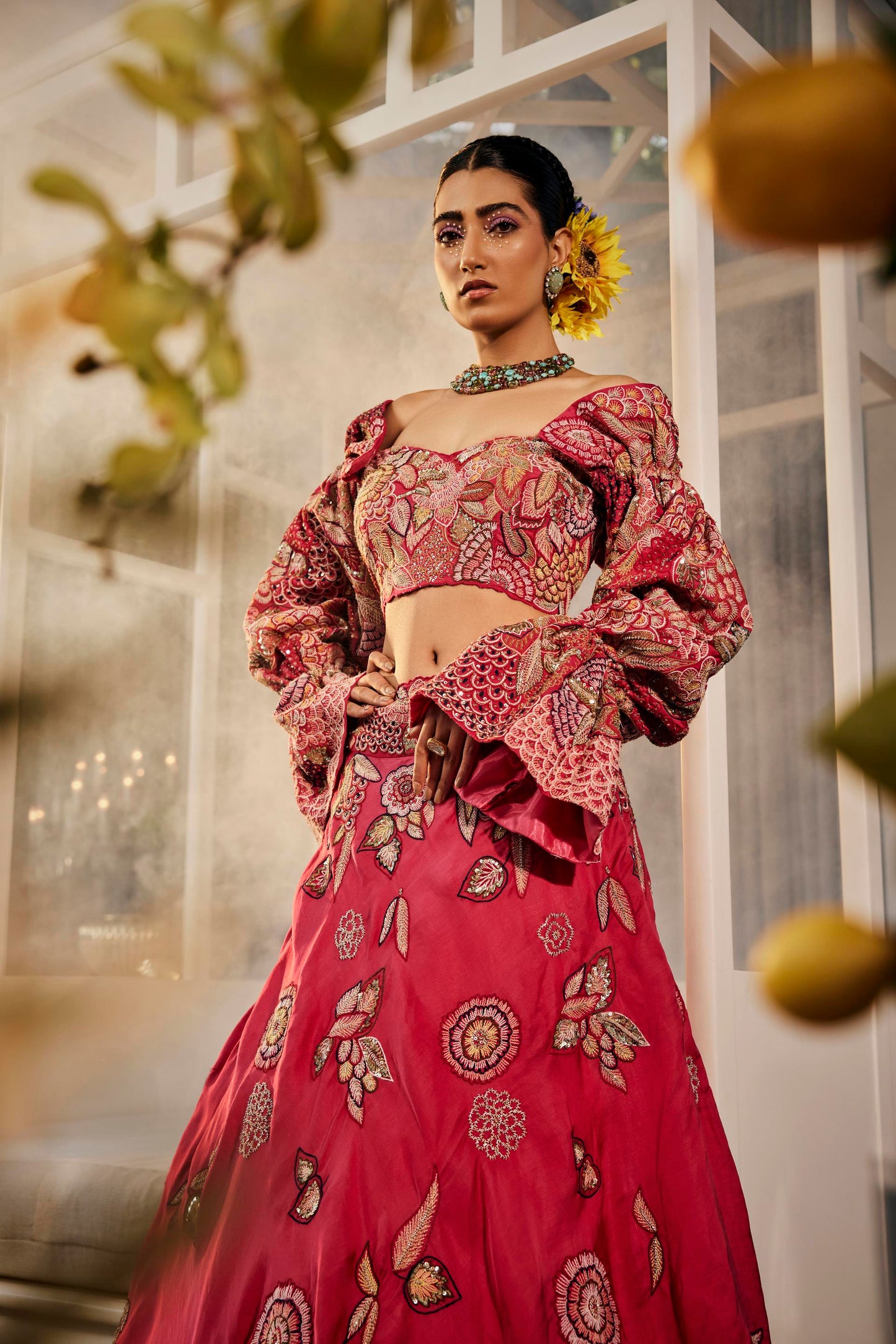 Pink heavy blouse lehenga set