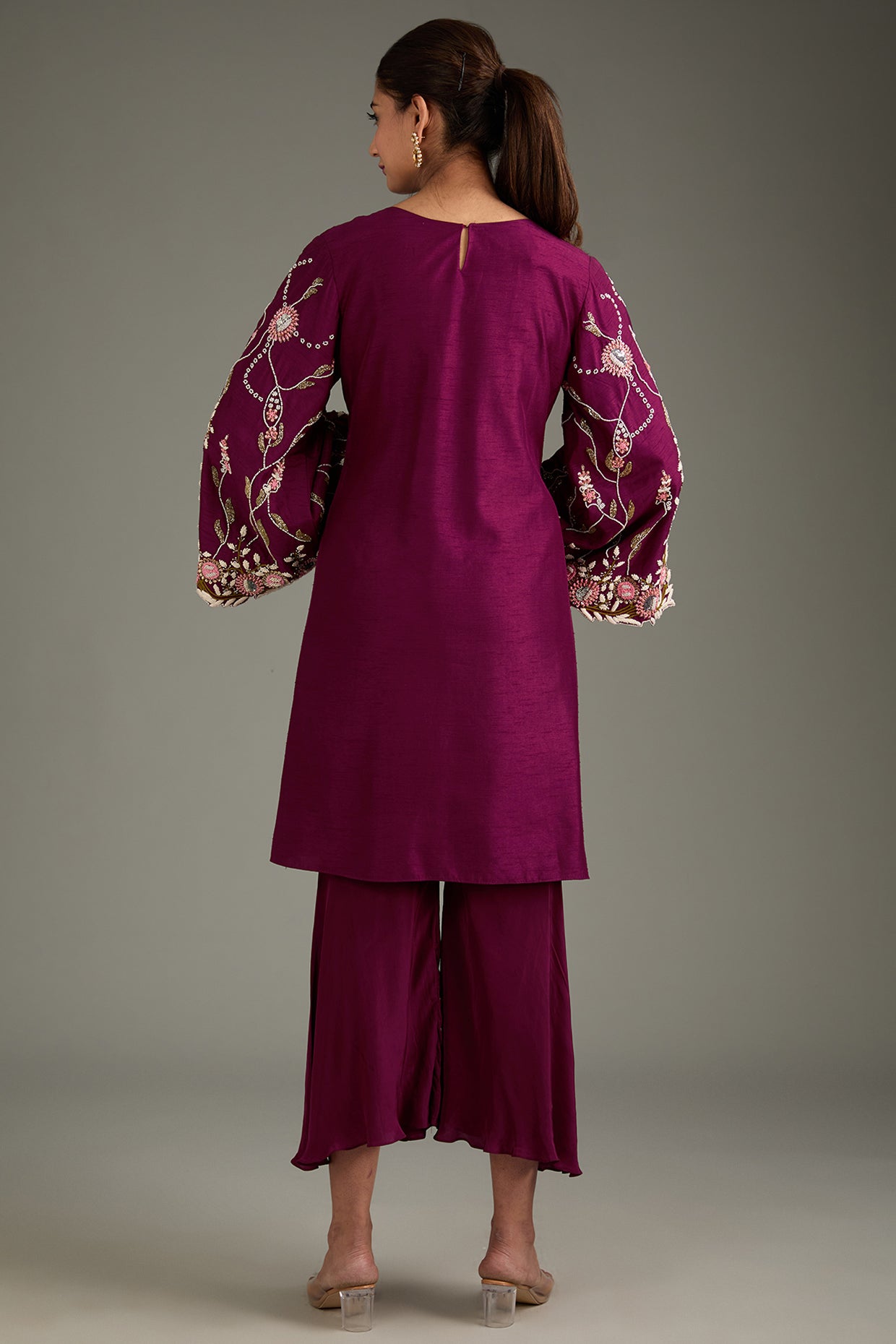 Maroon Couture Silk Hand Embroidered Kurta Set