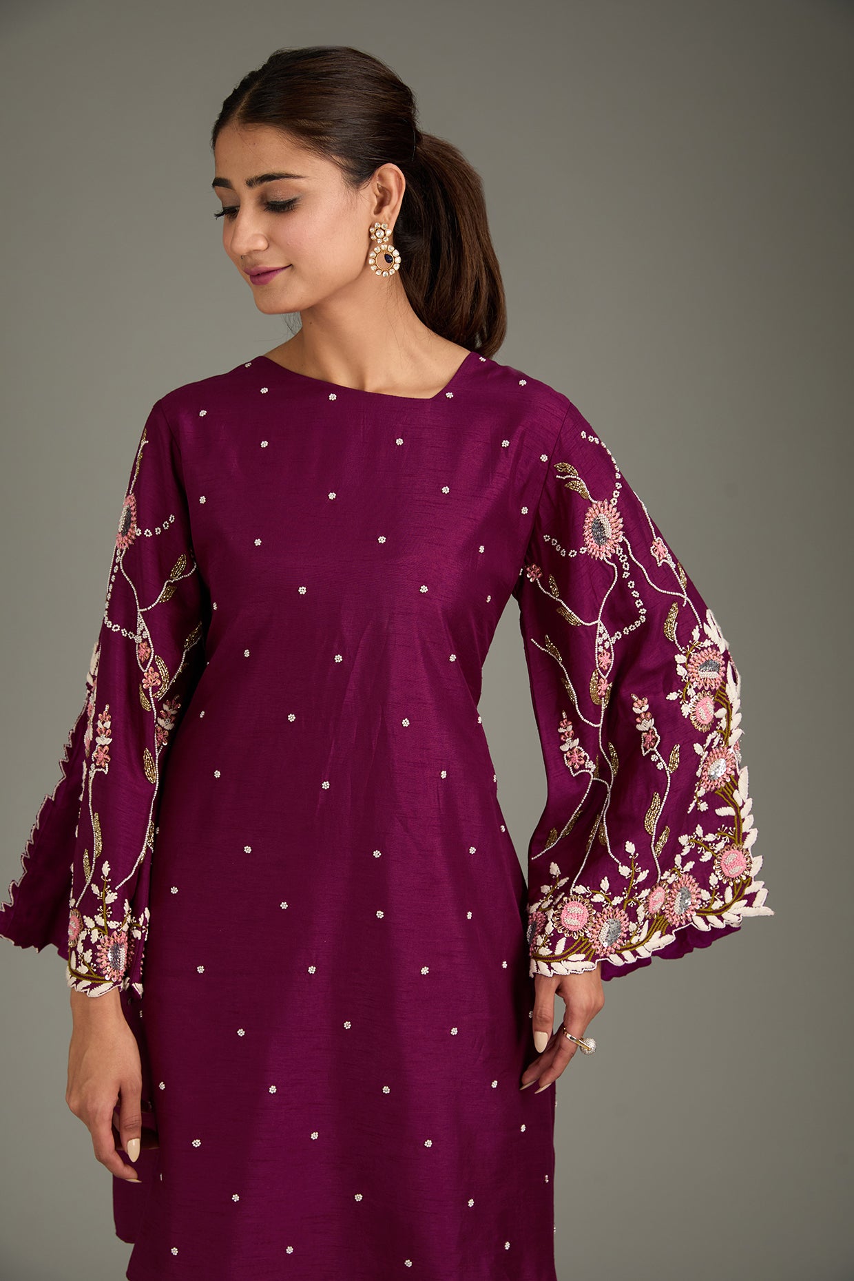 Maroon Couture Silk Hand Embroidered Kurta Set
