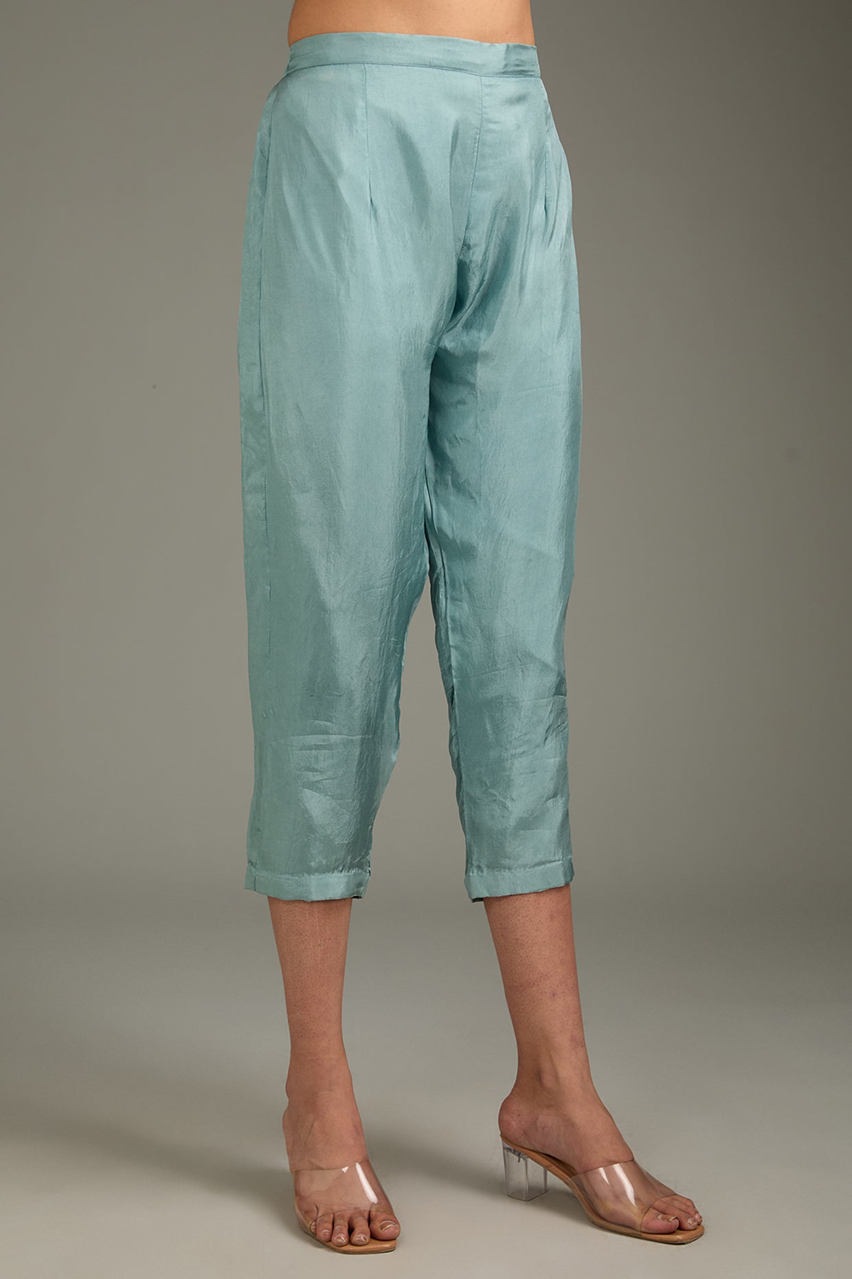Teal Blue Couture Silk Moti Work Kurta Set