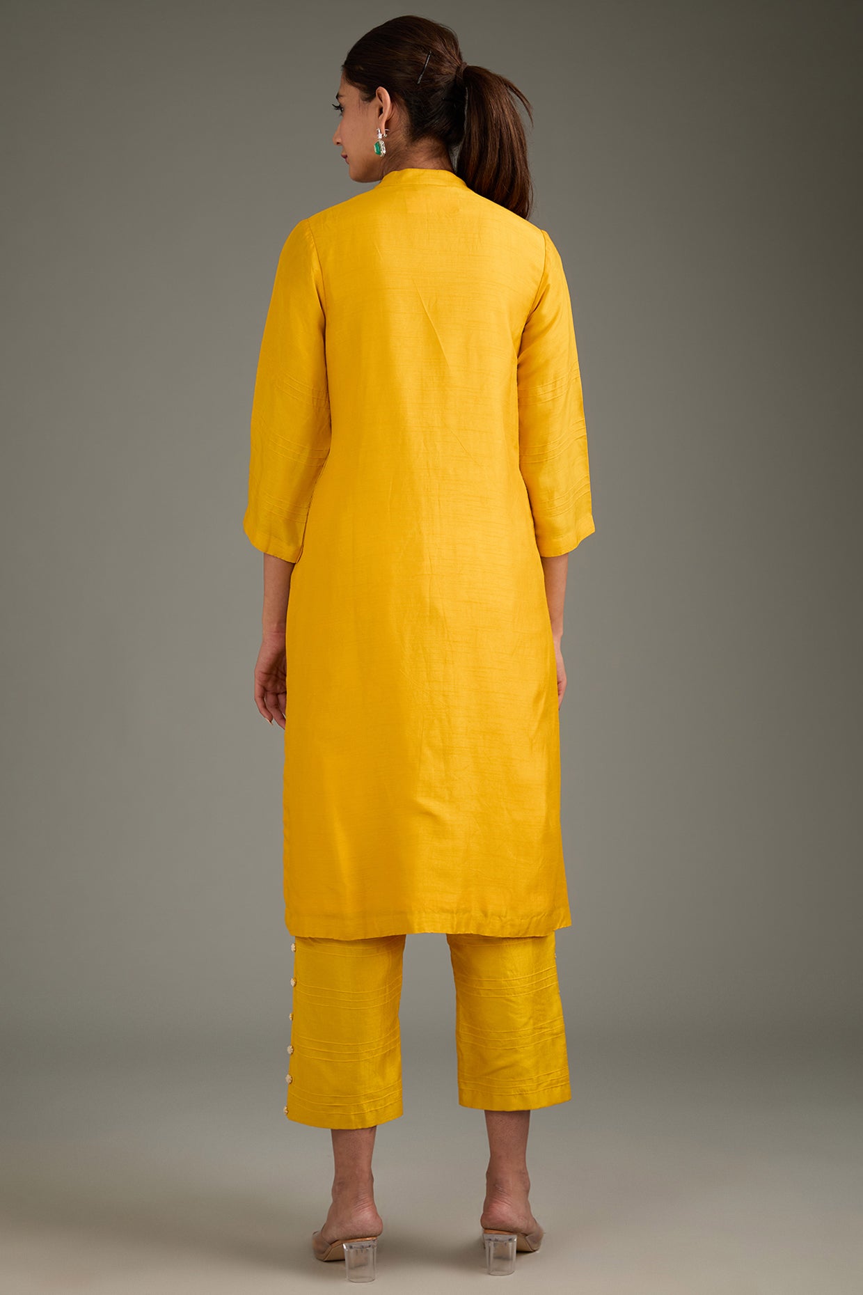 Yellow Couture Silk Hand Embroidered Kurta Set
