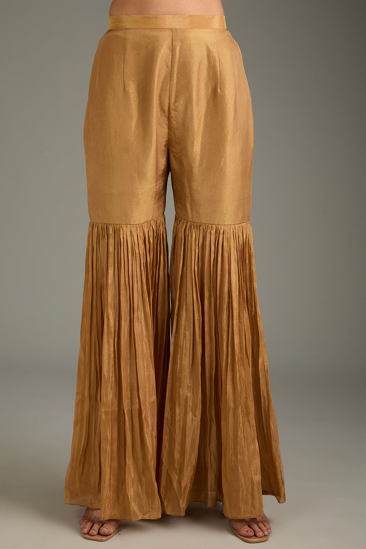 Beige Tissue Silk & Glass Organza Sharara Set