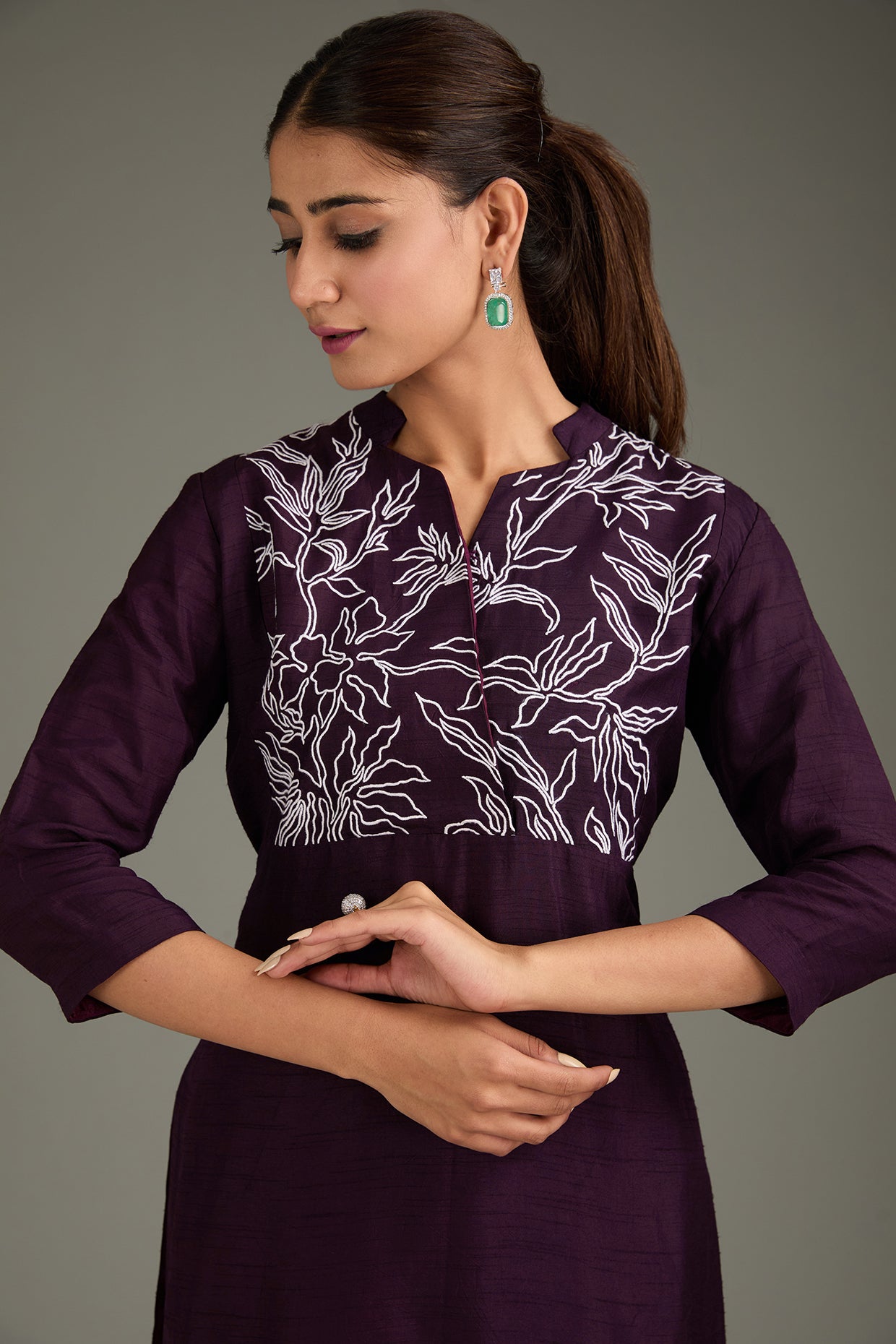 Wine Couture Silk Hand Embroidered Kurta Set