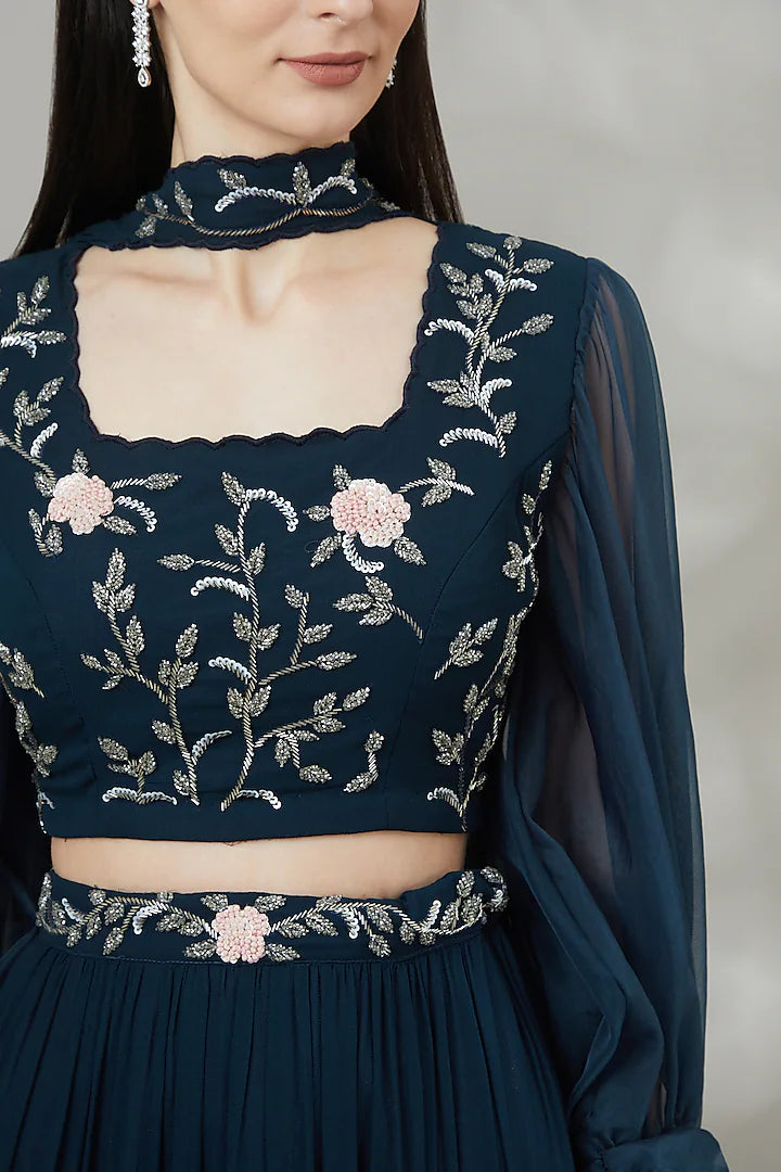 Navy Blue Georgette lehenga set