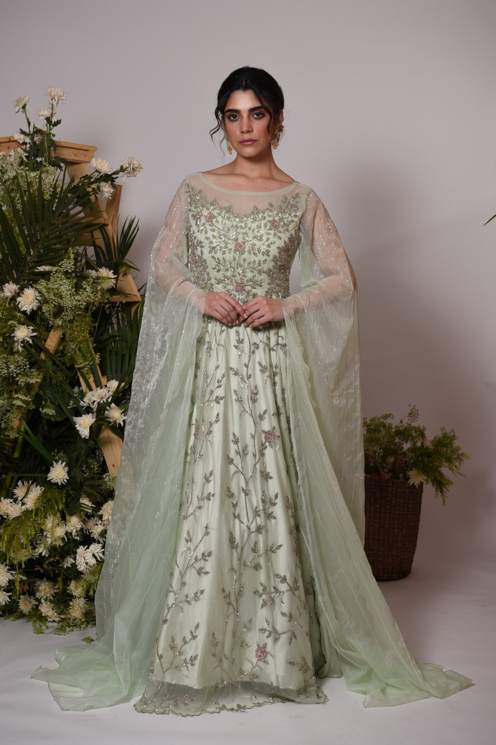Mint green trailing sleeves gown Label Dee Mint green trailing sleeves gown Label Dee