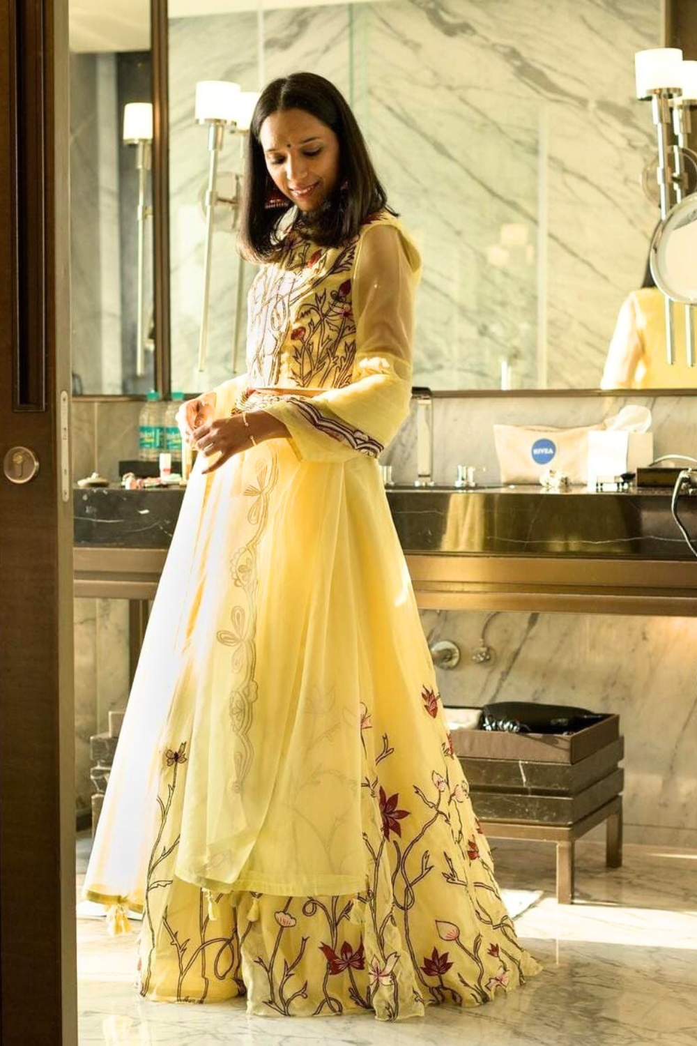 Influencer's Lemon yellow embroidered lehenga set