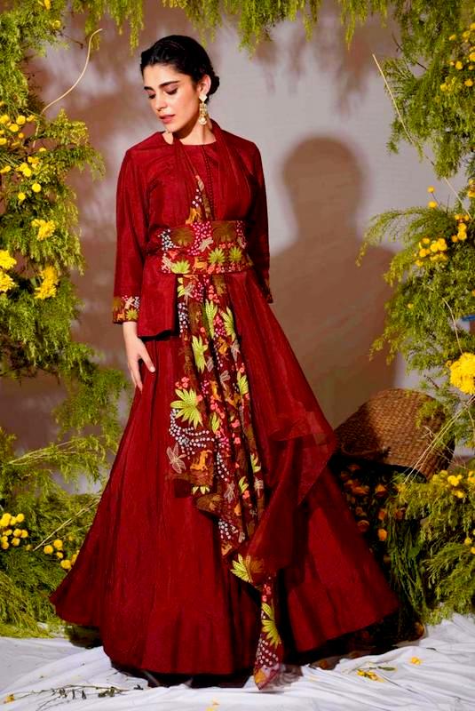 Maroon deer peplum set