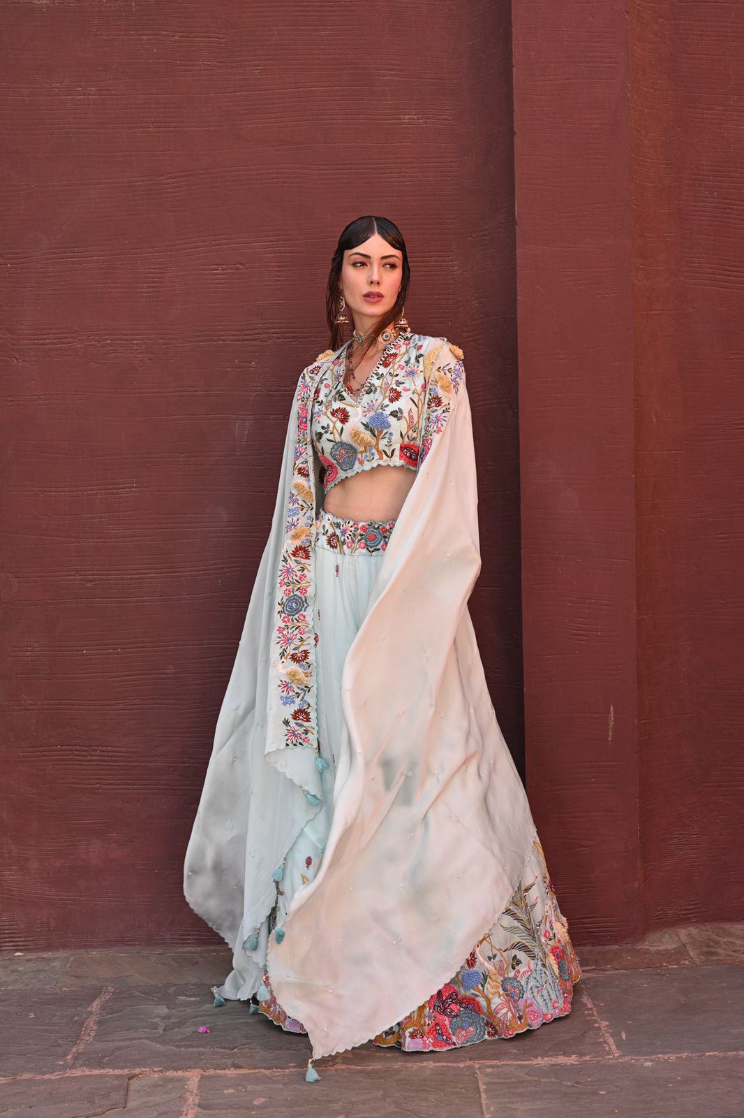 Powder blue flamingo embroidered lehenga set