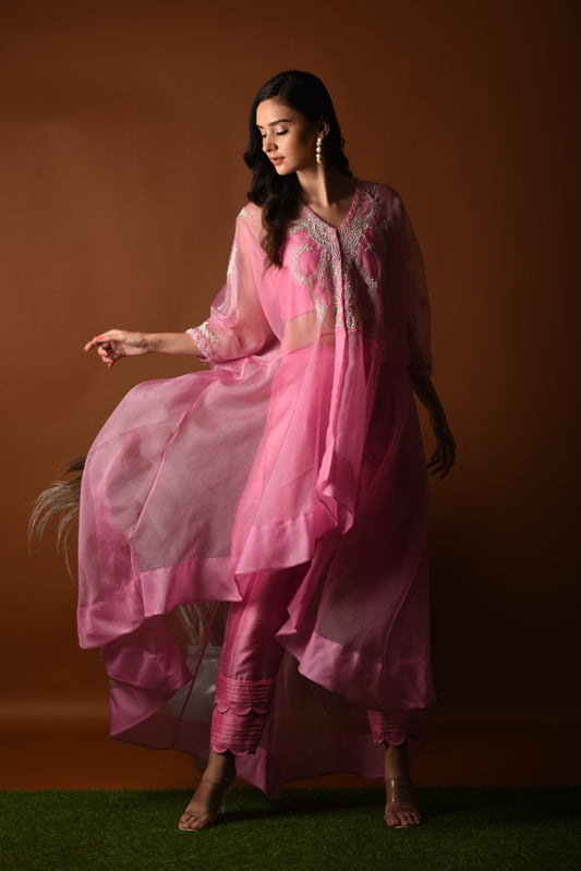 Pink beaded kaftan set