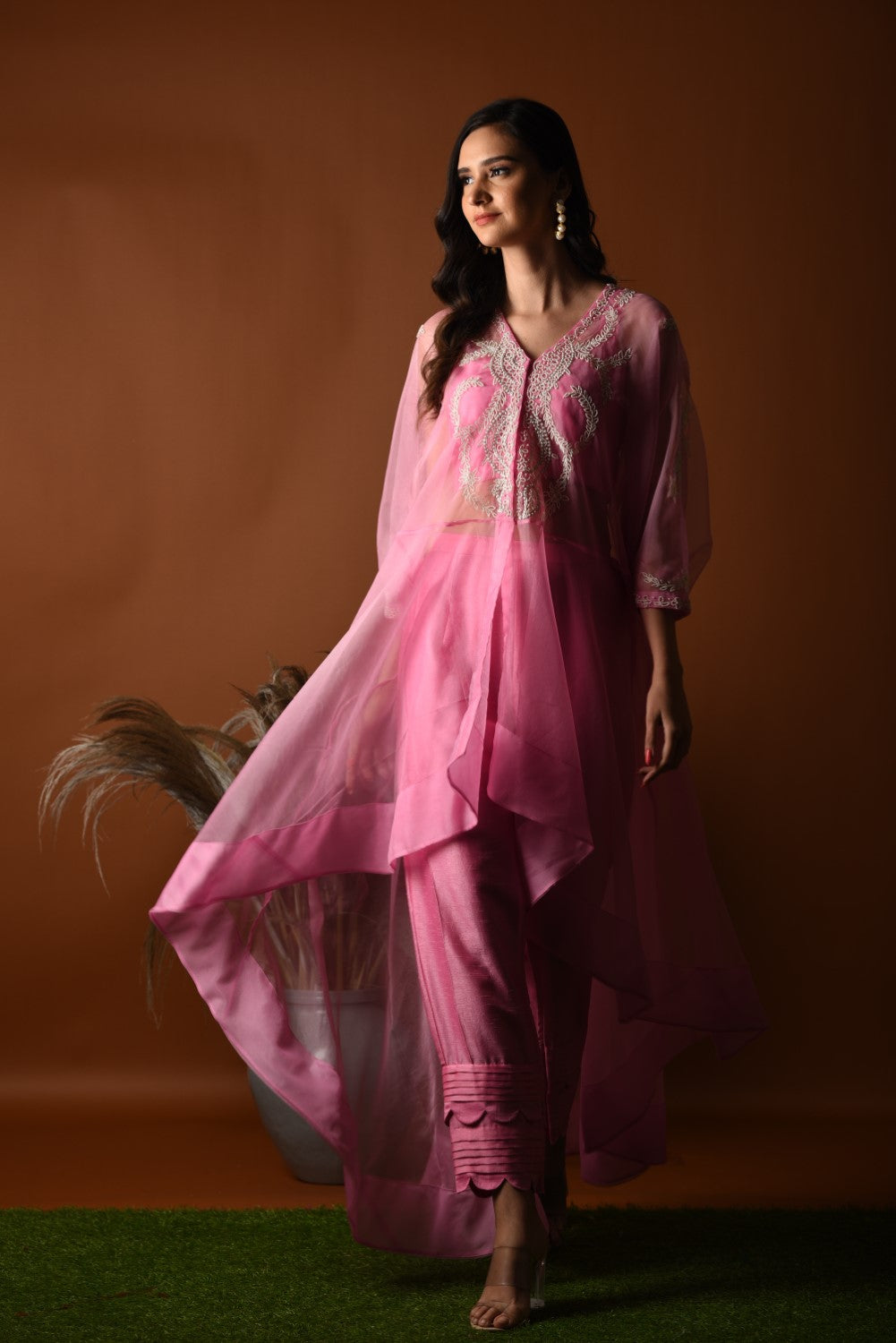 Pink beaded kaftan set