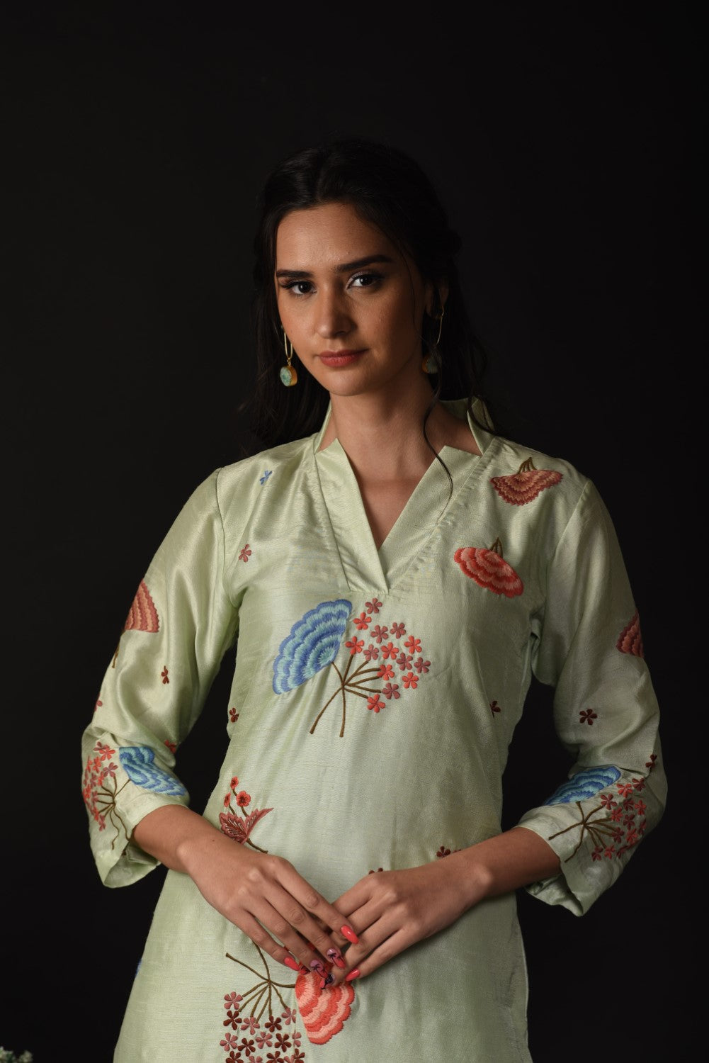 Mint green embroidered kurti set
