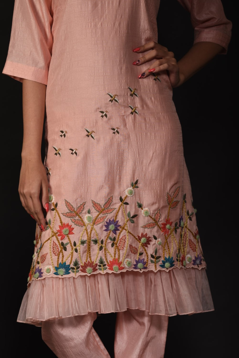Peach frill kurti set