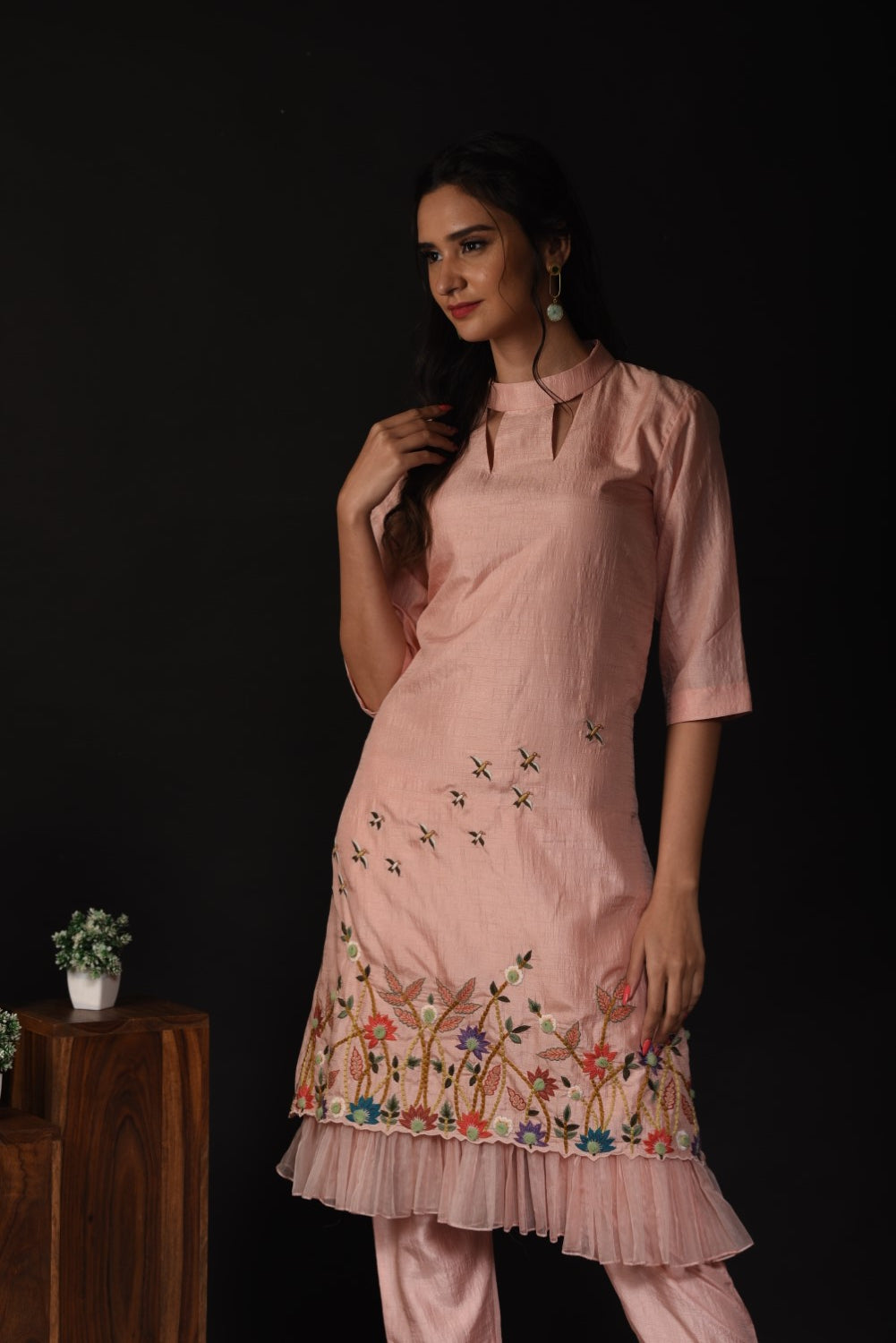 Peach frill kurti set
