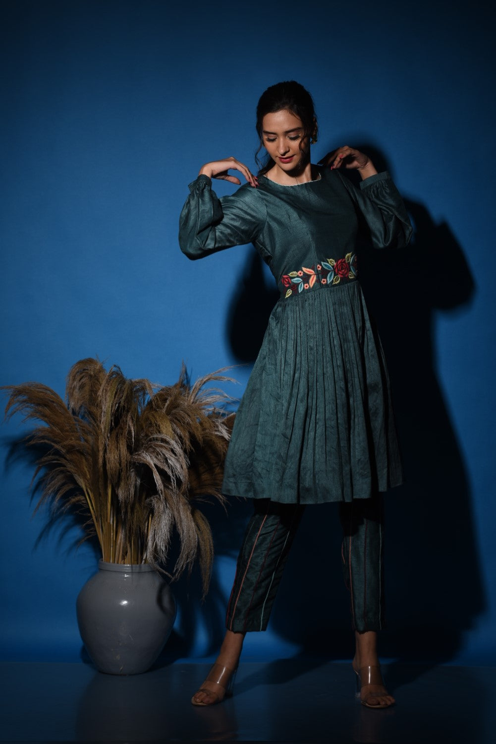 Teal green kurti set