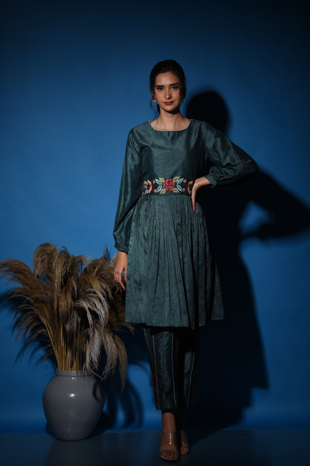 Teal green kurti set