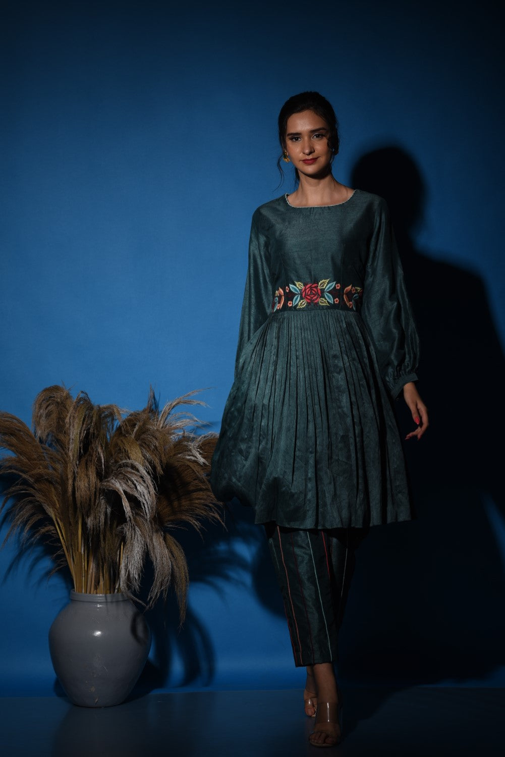 Teal green kurti set