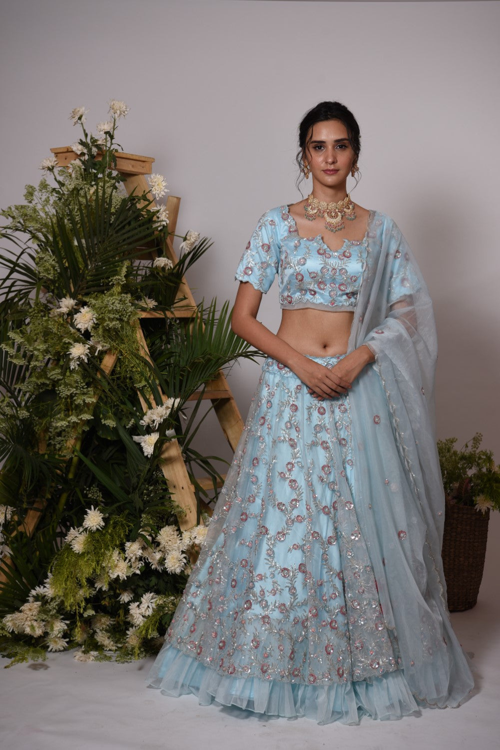 Powder blue embellished heavy lehenga set