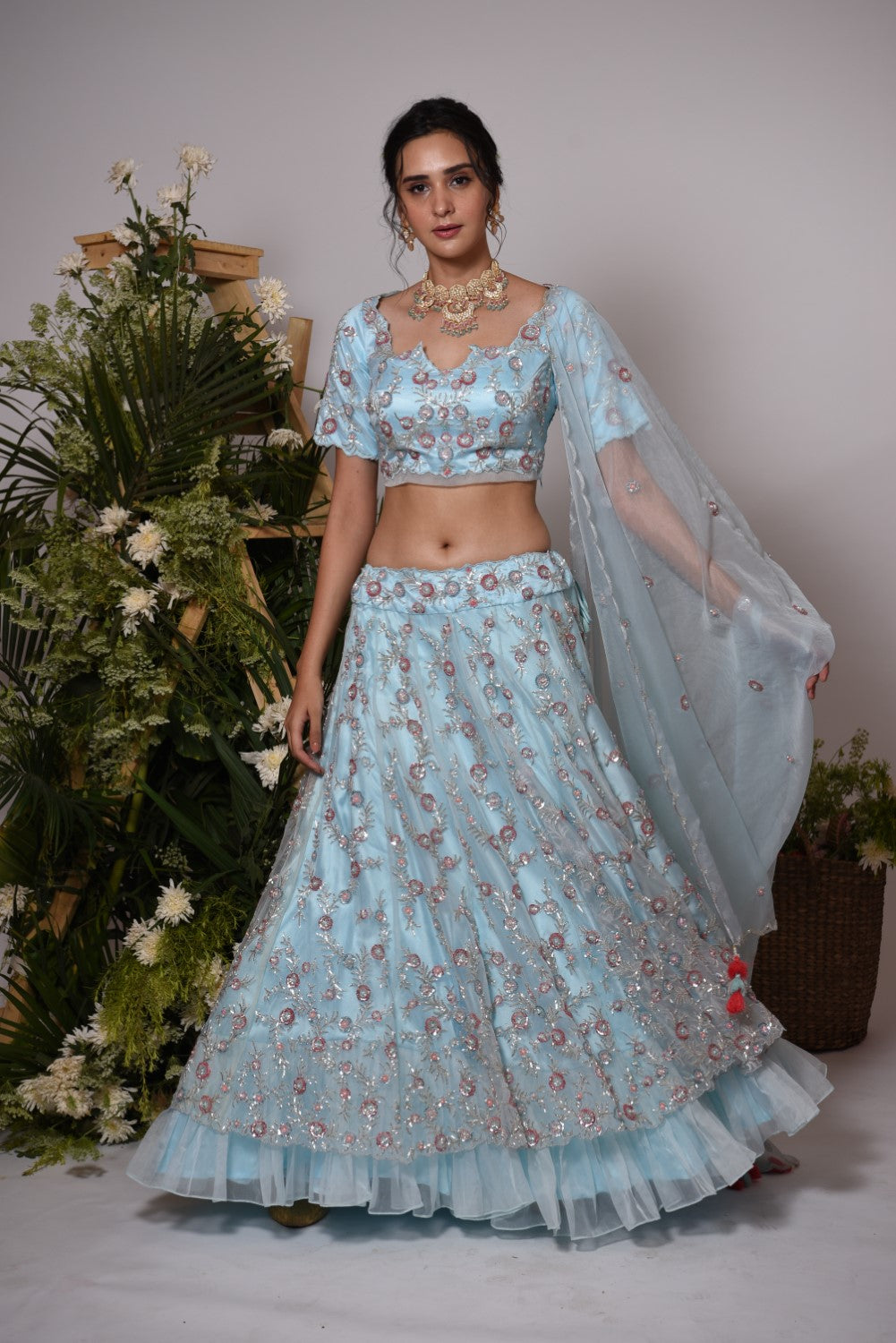 Powder blue embellished heavy lehenga set