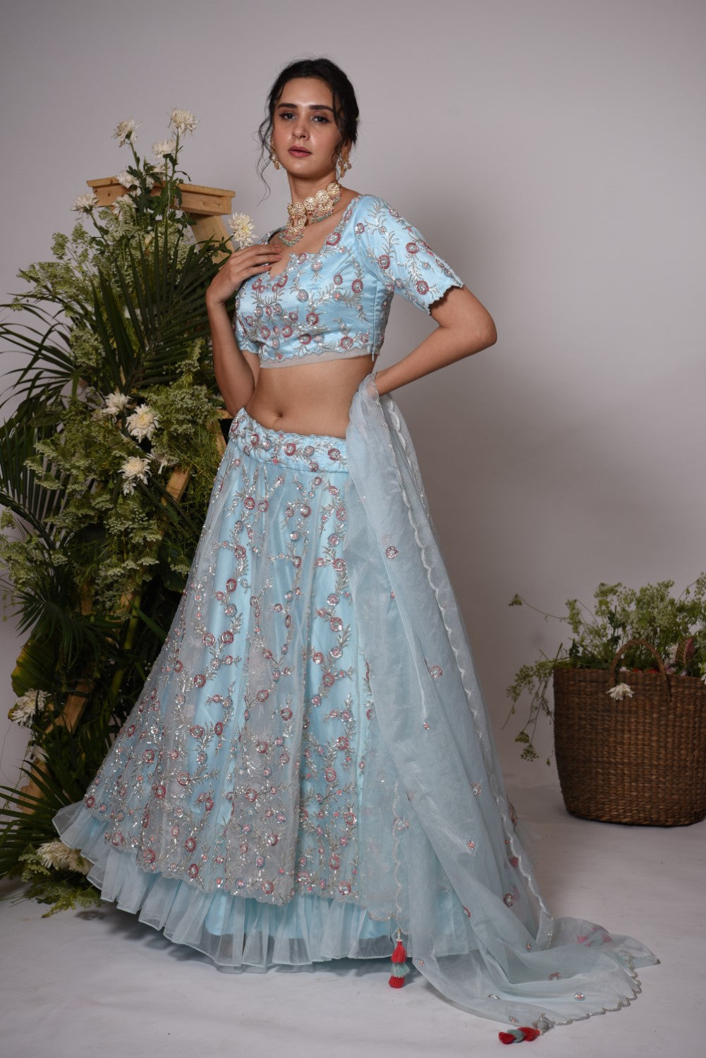 Powder blue embellished heavy lehenga set