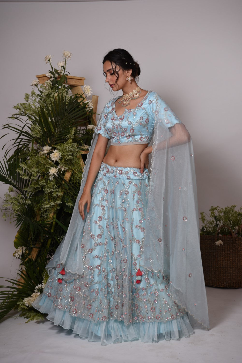 Powder blue embellished heavy lehenga set
