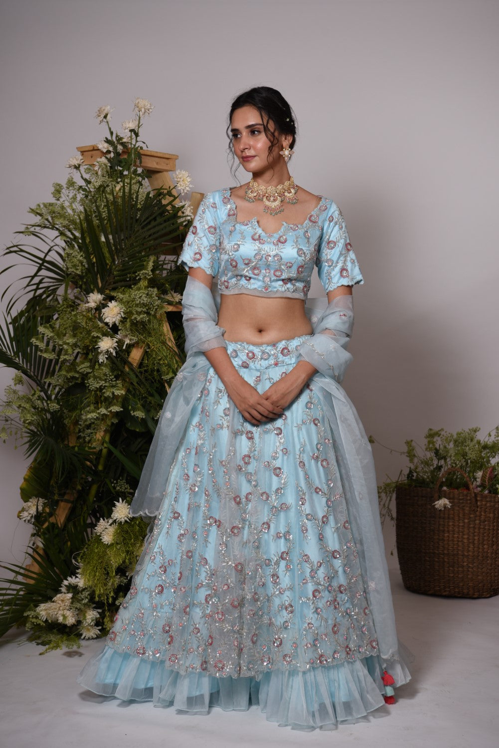 Powder blue embellished heavy lehenga set