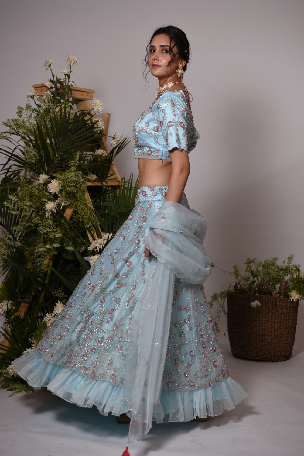 Powder blue embellished heavy lehenga set