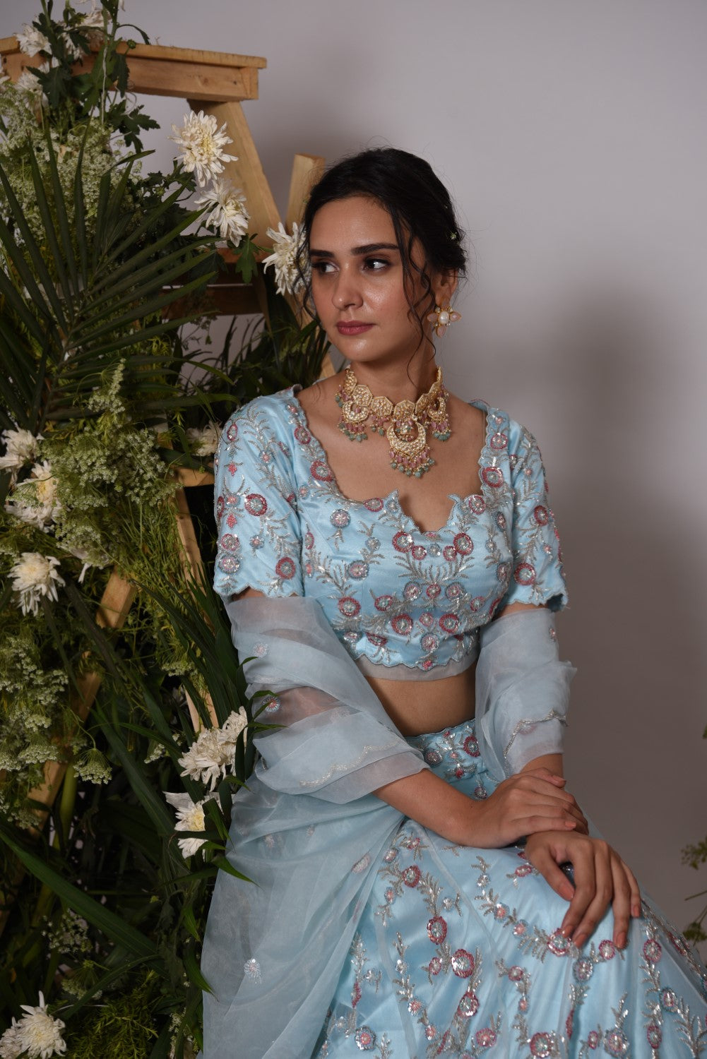 Powder blue embellished heavy lehenga set