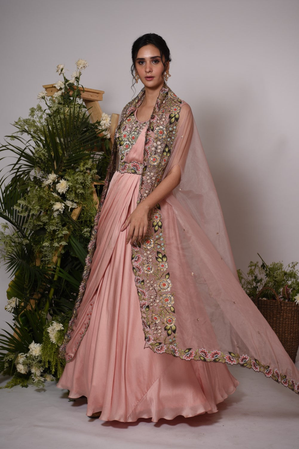 Peach cape drape gown