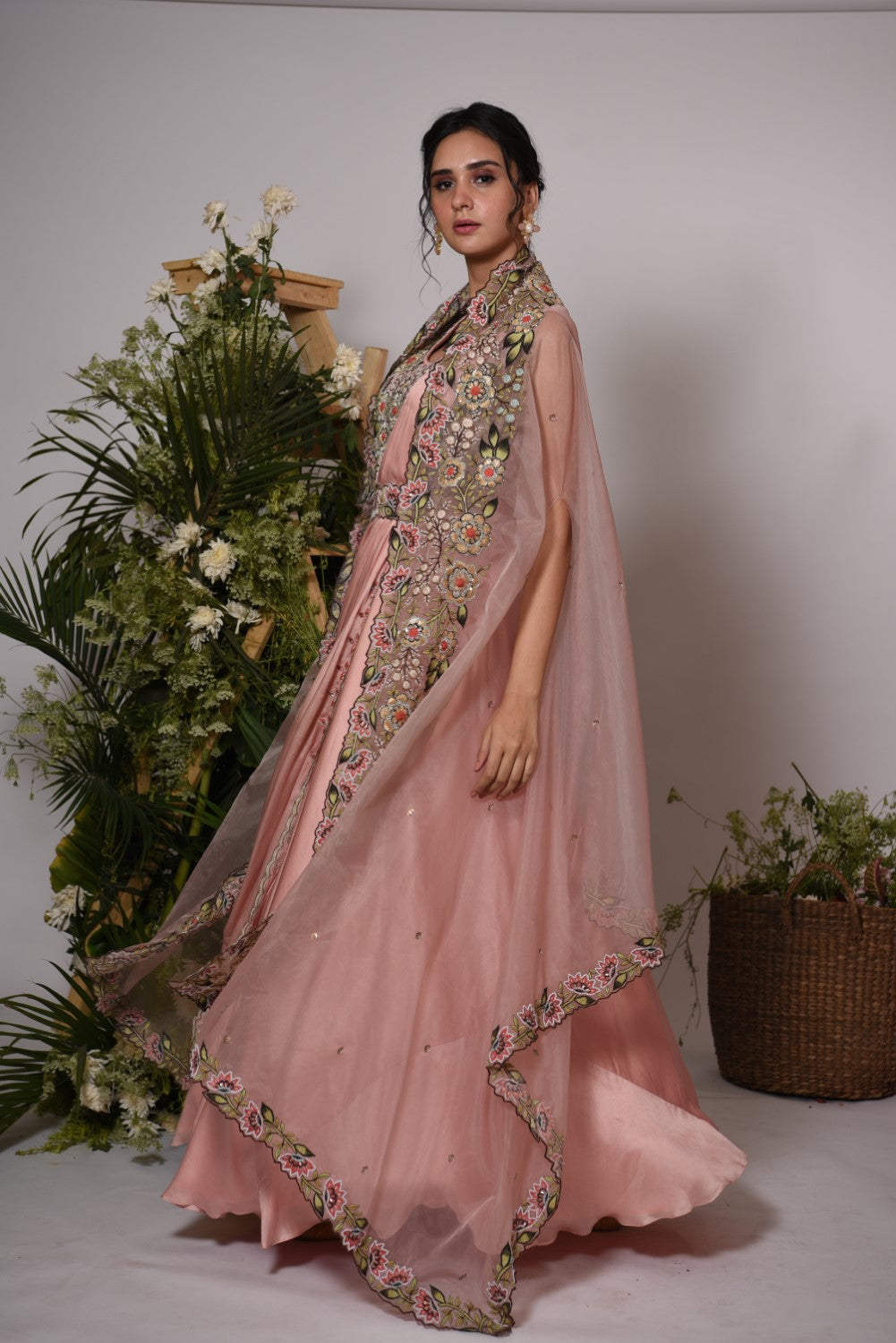 Peach cape drape gown