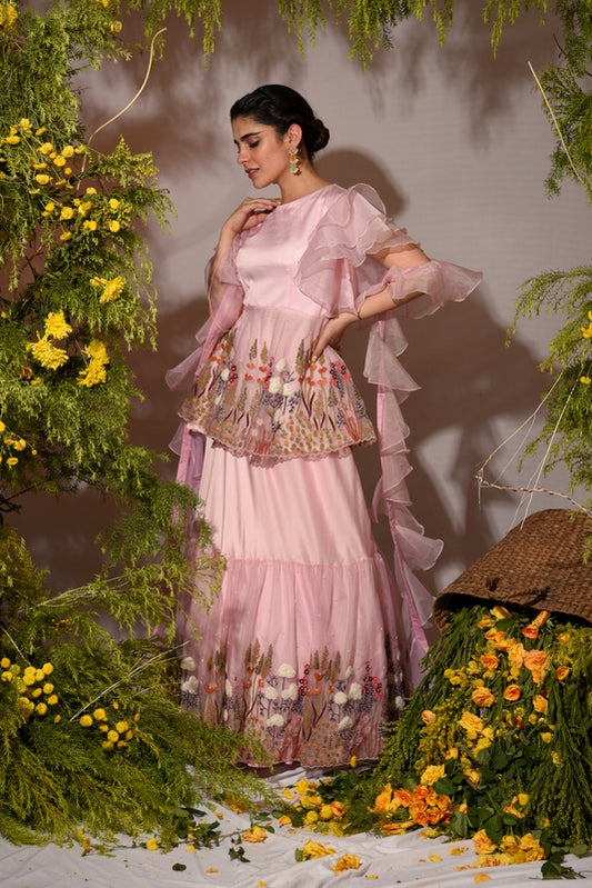 Baby pink peplum lehenga set