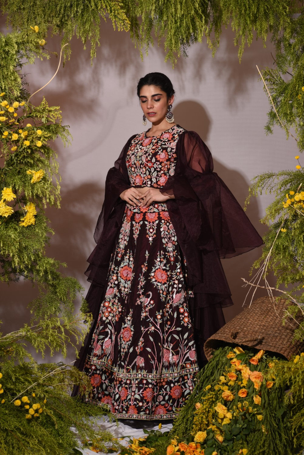 Wine embroidered and embellished lehenga set