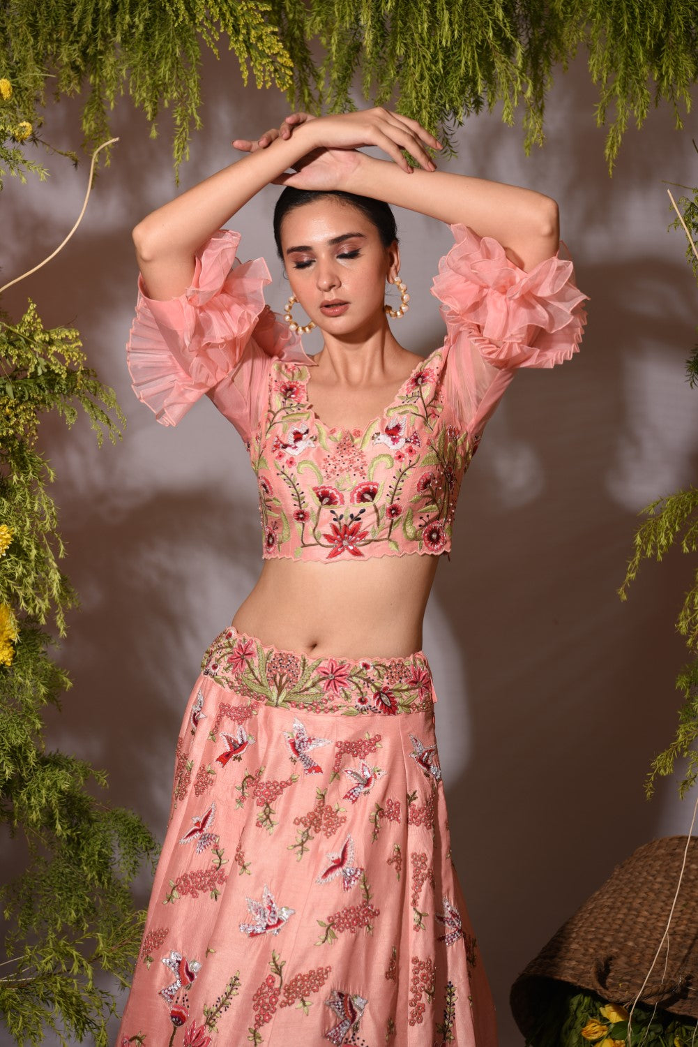 Peach embroidered  lehenga set