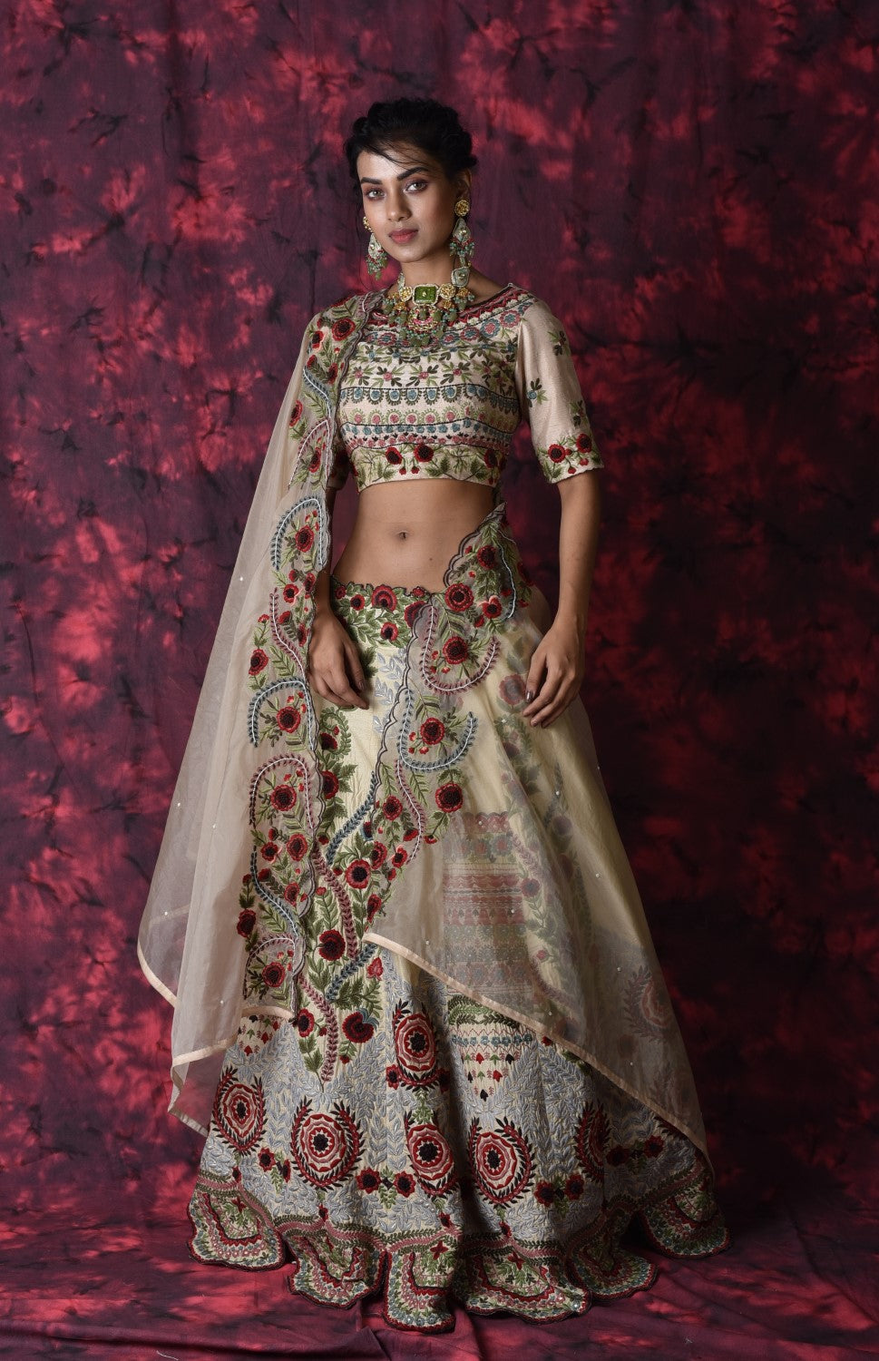 Beige embroidered lehenga set
