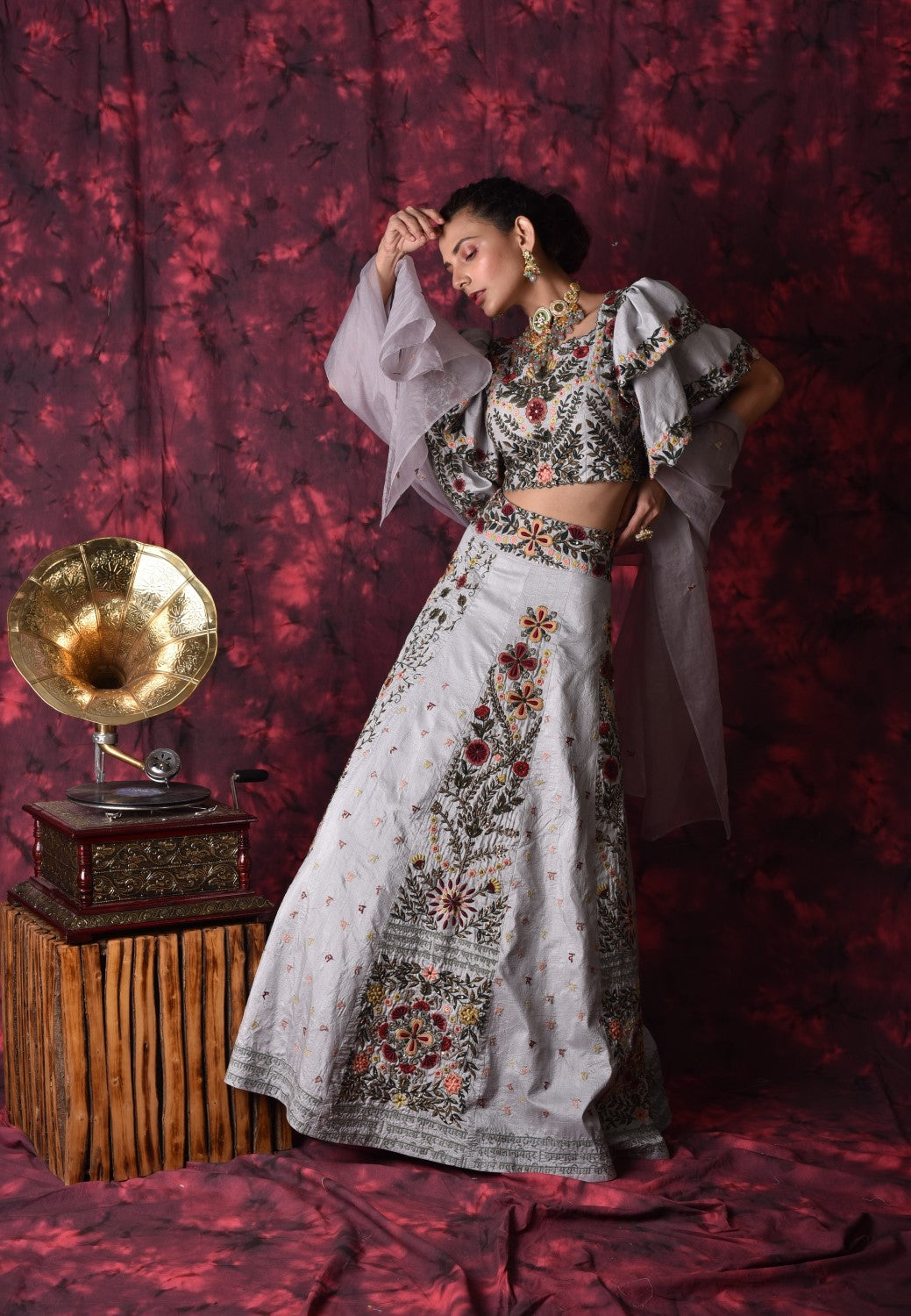 Ivory embroidered lehenga set