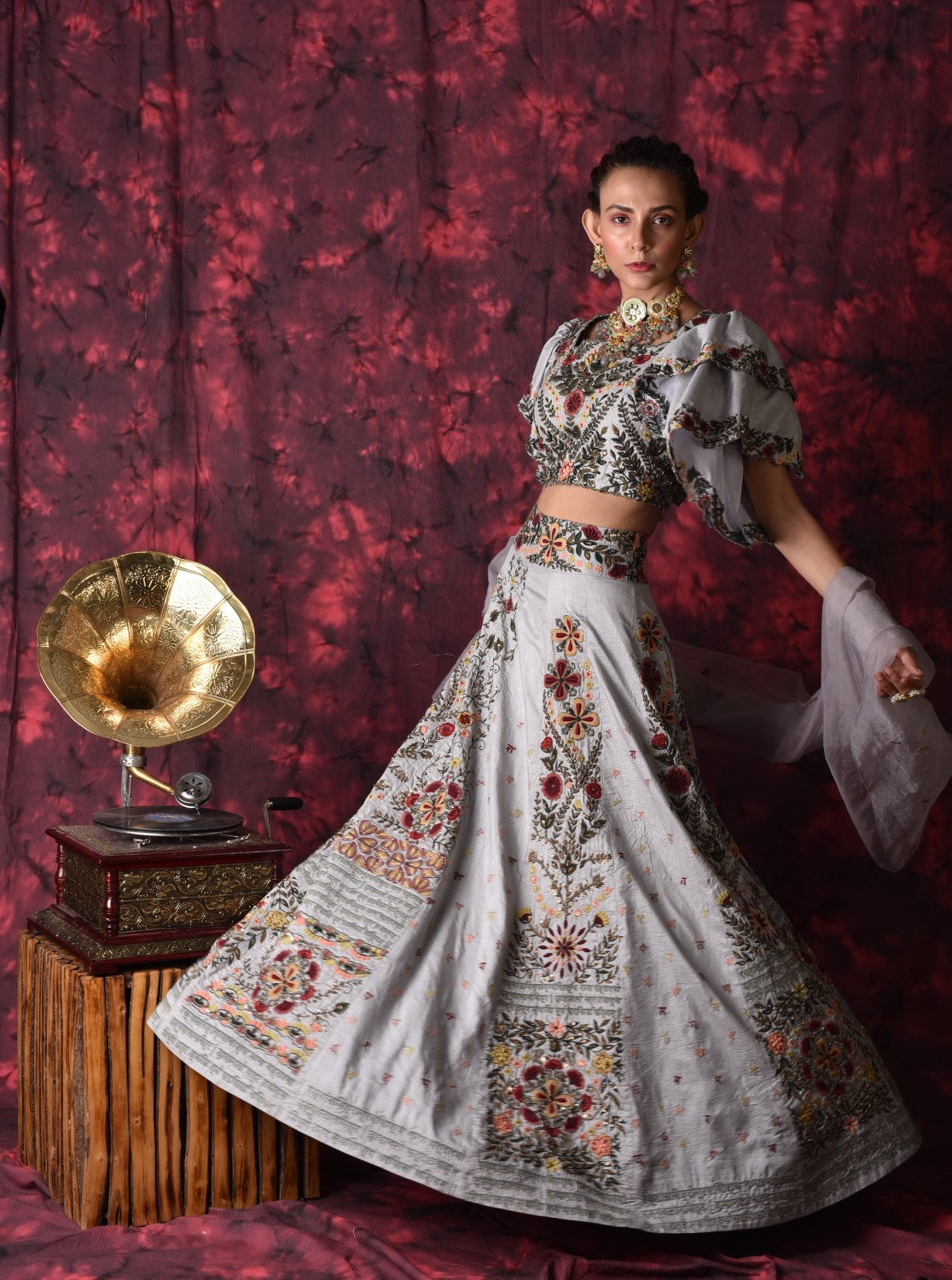 Ivory embroidered lehenga set