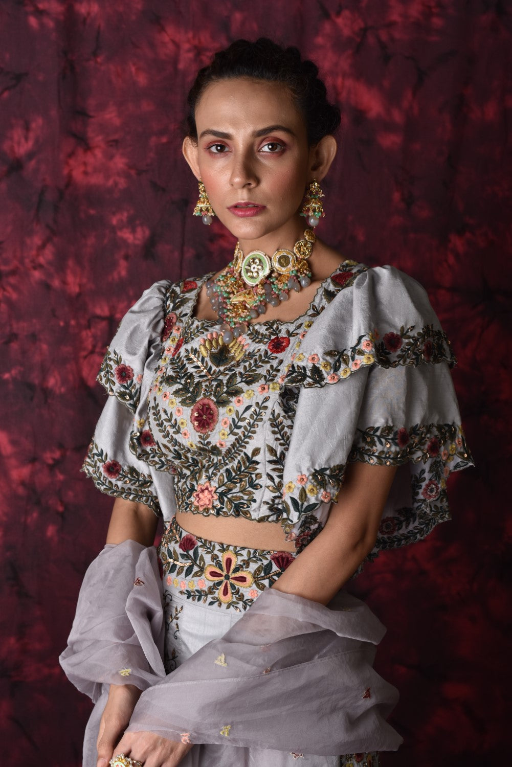 Ivory embroidered lehenga set