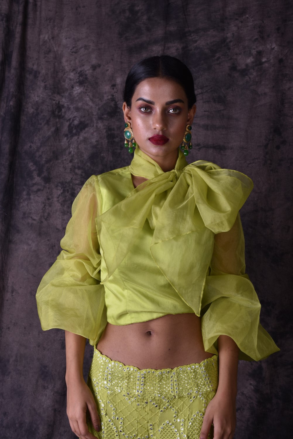 Pista green chikankari flared palazzo set
