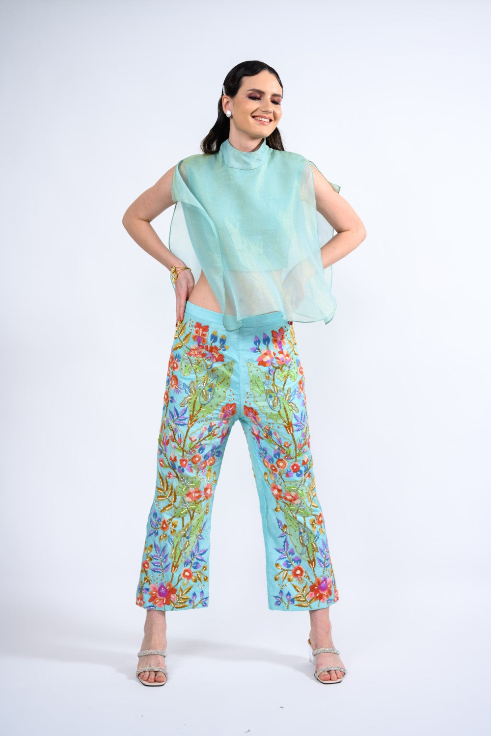 Turquoise Embroidered Pant Set