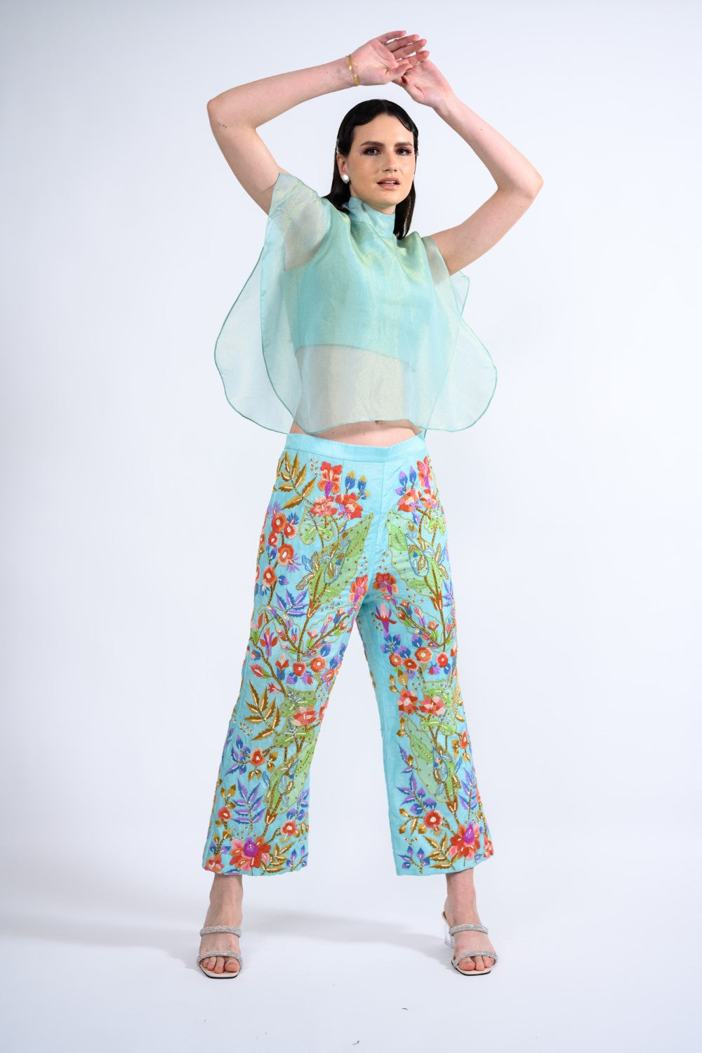 Turquoise Embroidered Pant Set