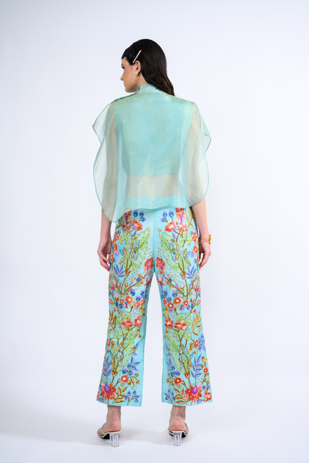 Turquoise Embroidered Pant Set