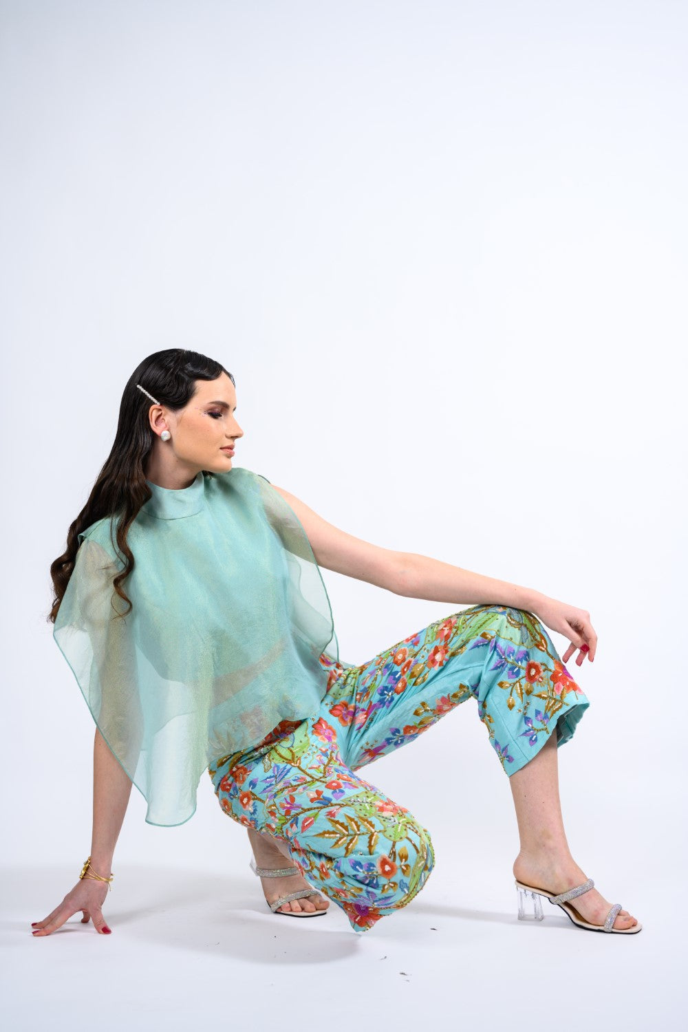 Turquoise Embroidered Pant Set