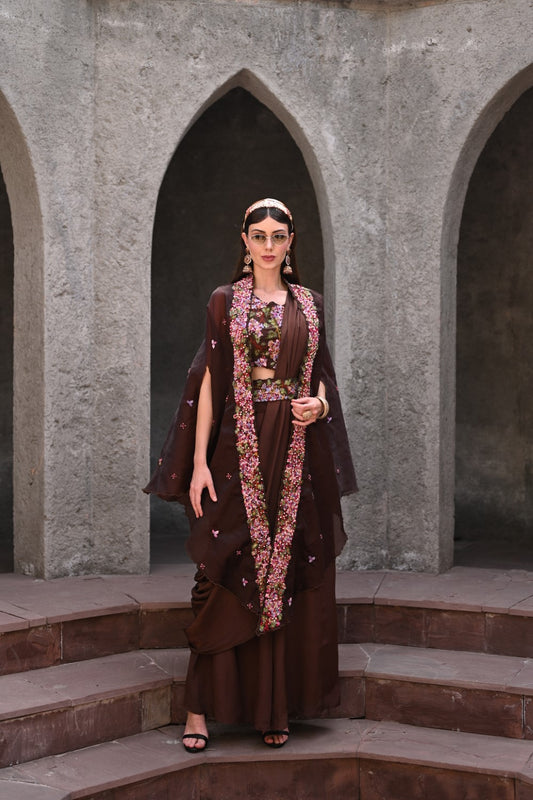 Coffee palazzo drape set