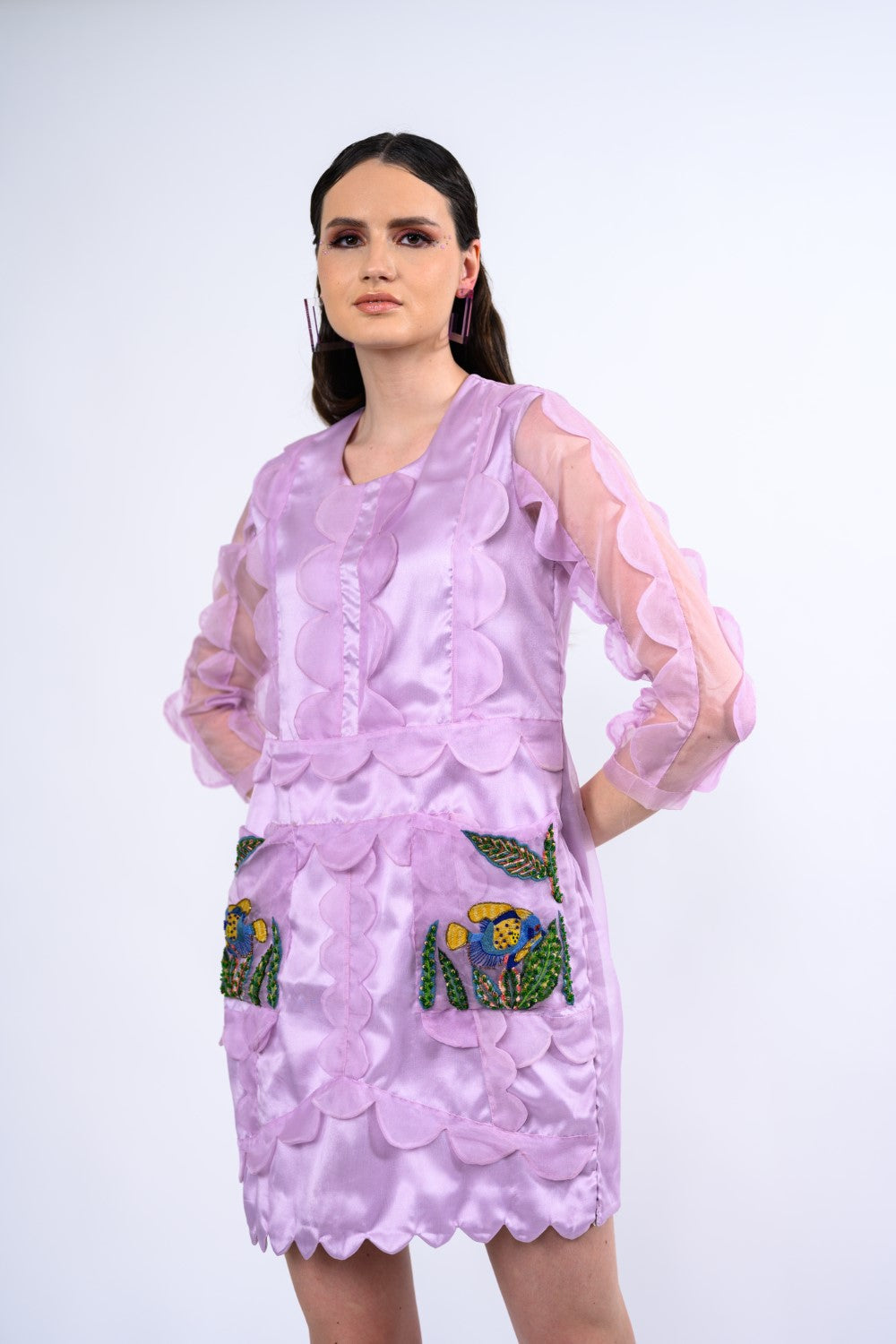 Scallop With Pocket Embroidery One Piece
