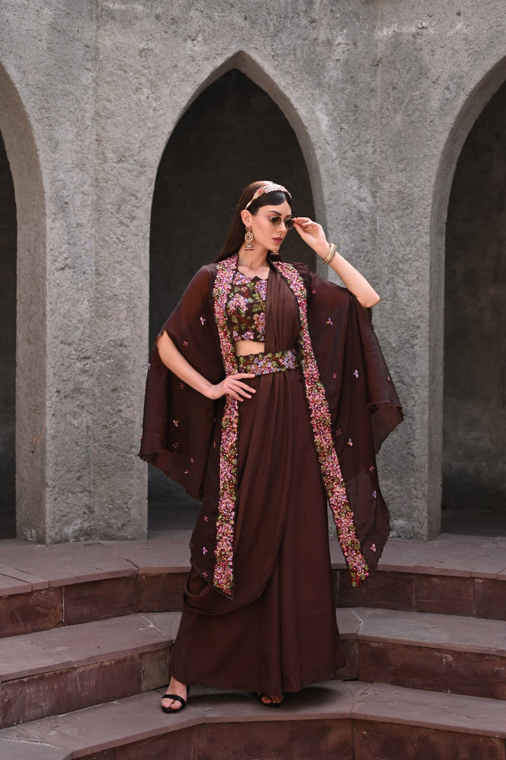 Coffee palazzo drape set