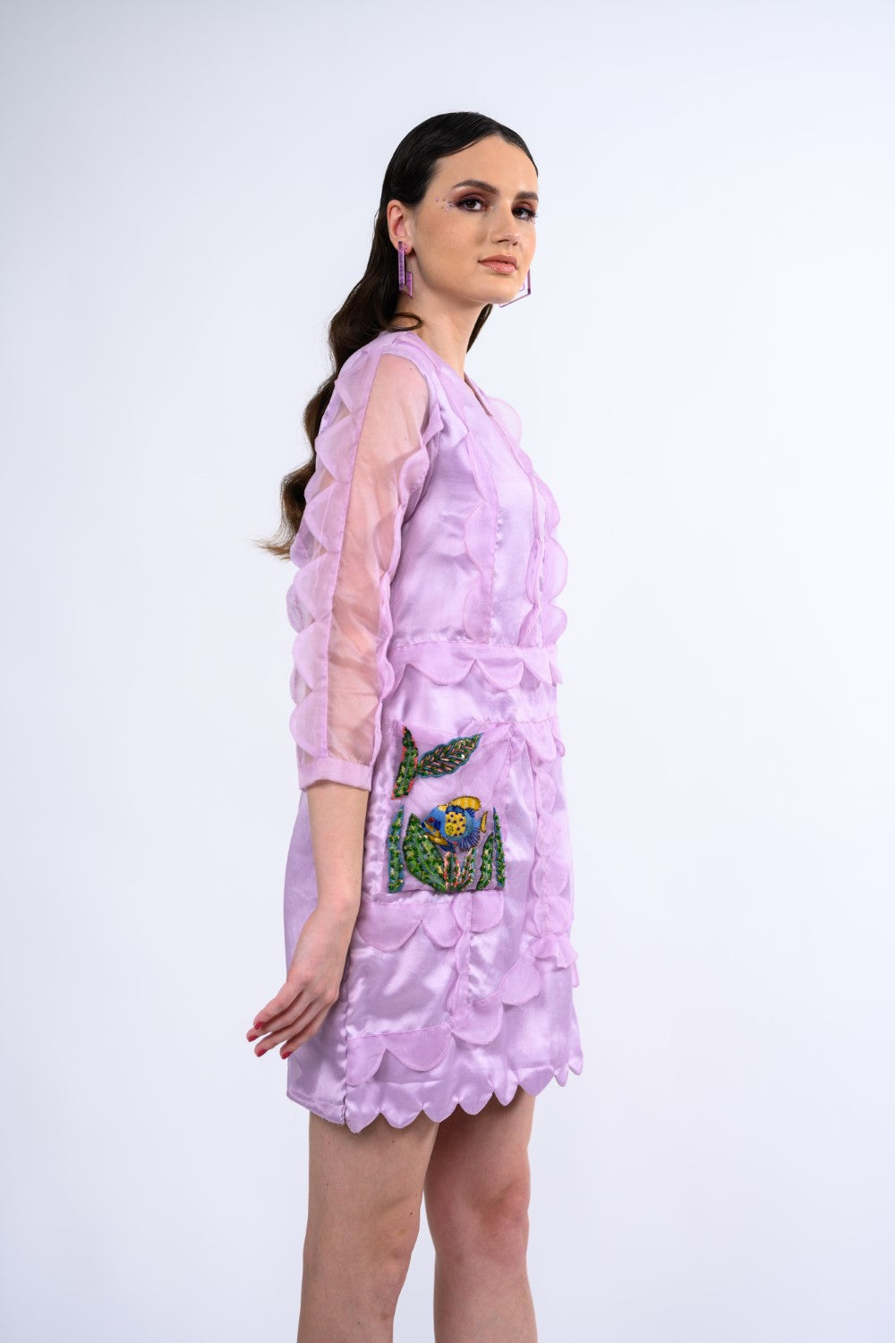 Scallop With Pocket Embroidery One Piece