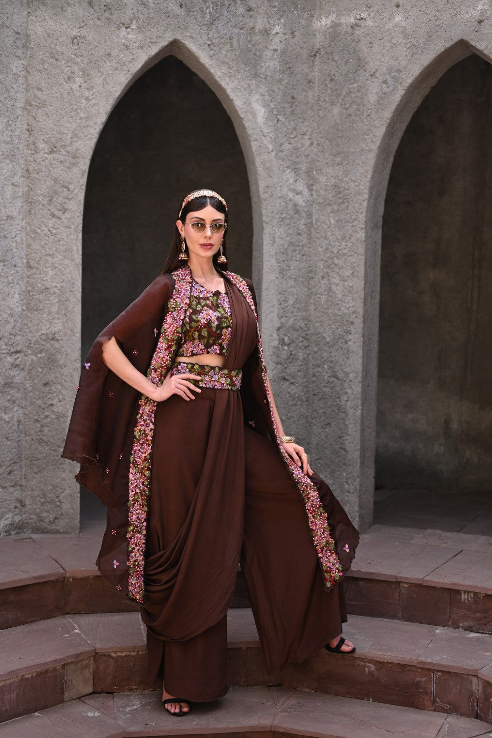 Coffee palazzo drape set