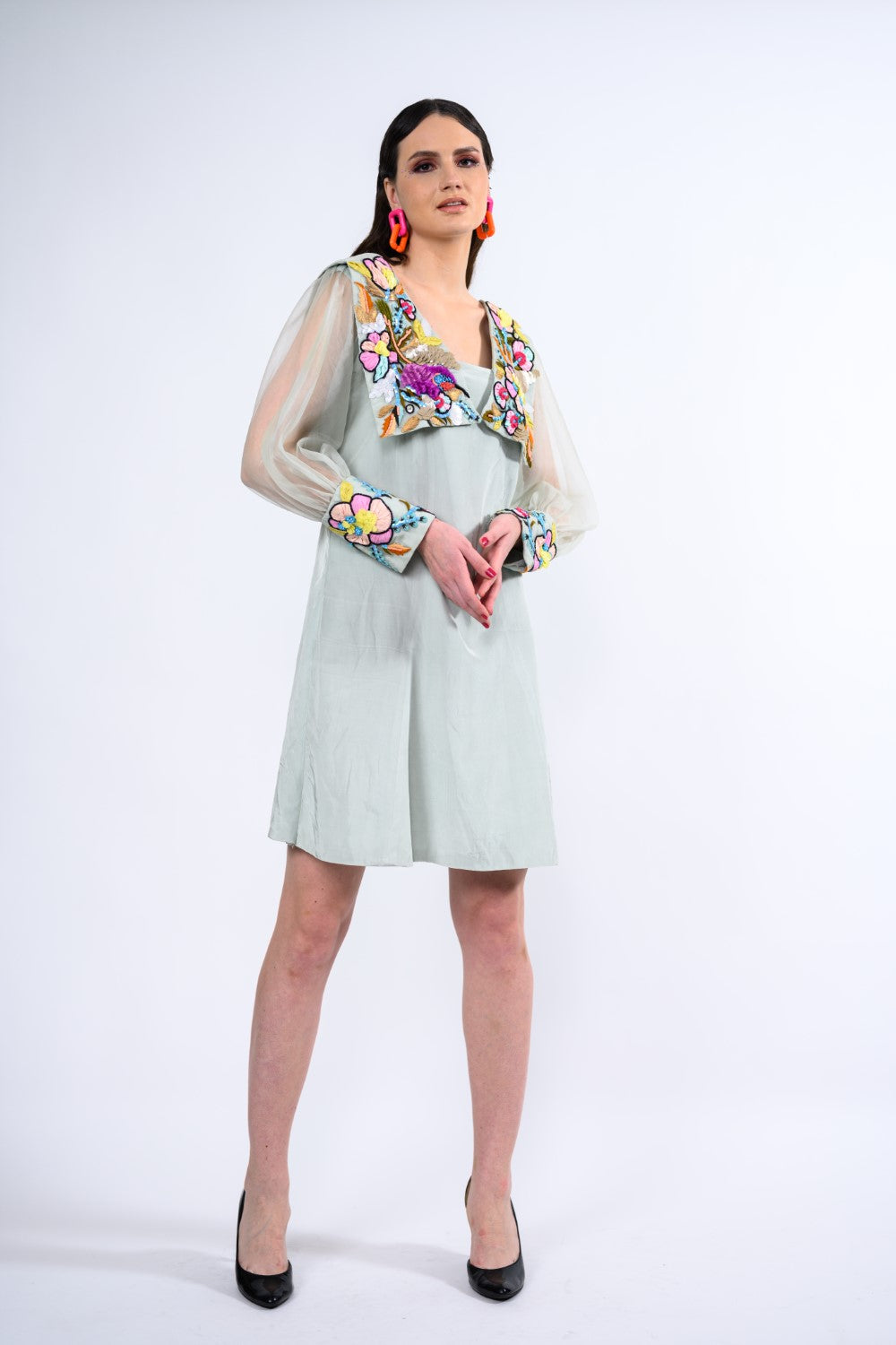 collar a line dress Structured Collar Detail Long Dress